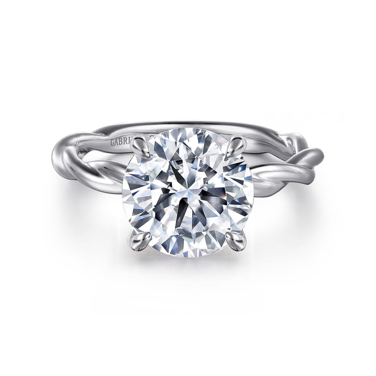 Emersin - 14K White Gold Twisted Round Diamond Engagement Ring - Shot 1
