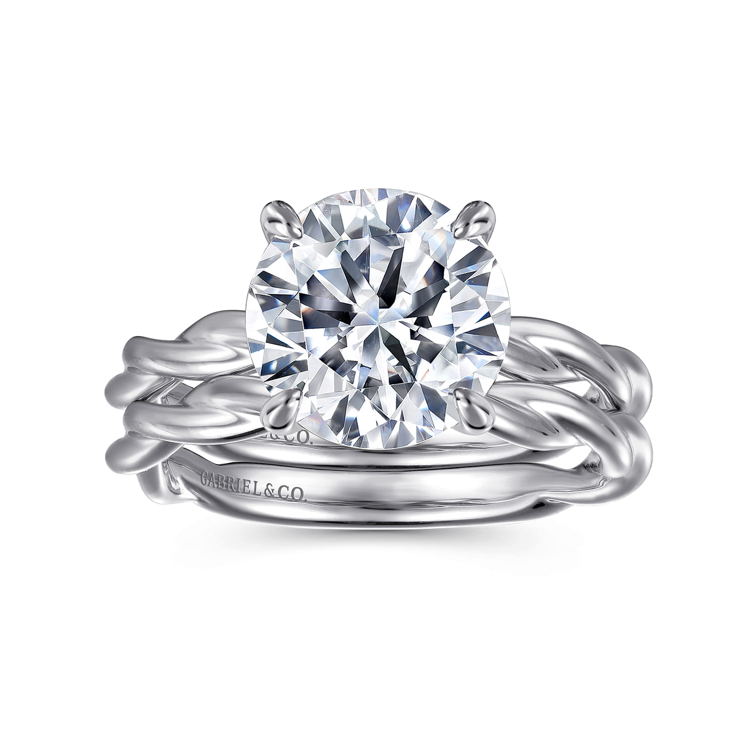 Emersin - 14K White Gold Twisted Round Diamond Engagement Ring - Shot 4