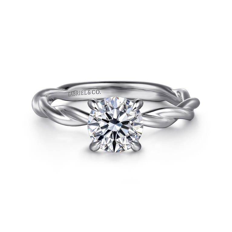 Emersin - 14K White Gold Twisted Round Diamond Engagement Ring - Shot 1