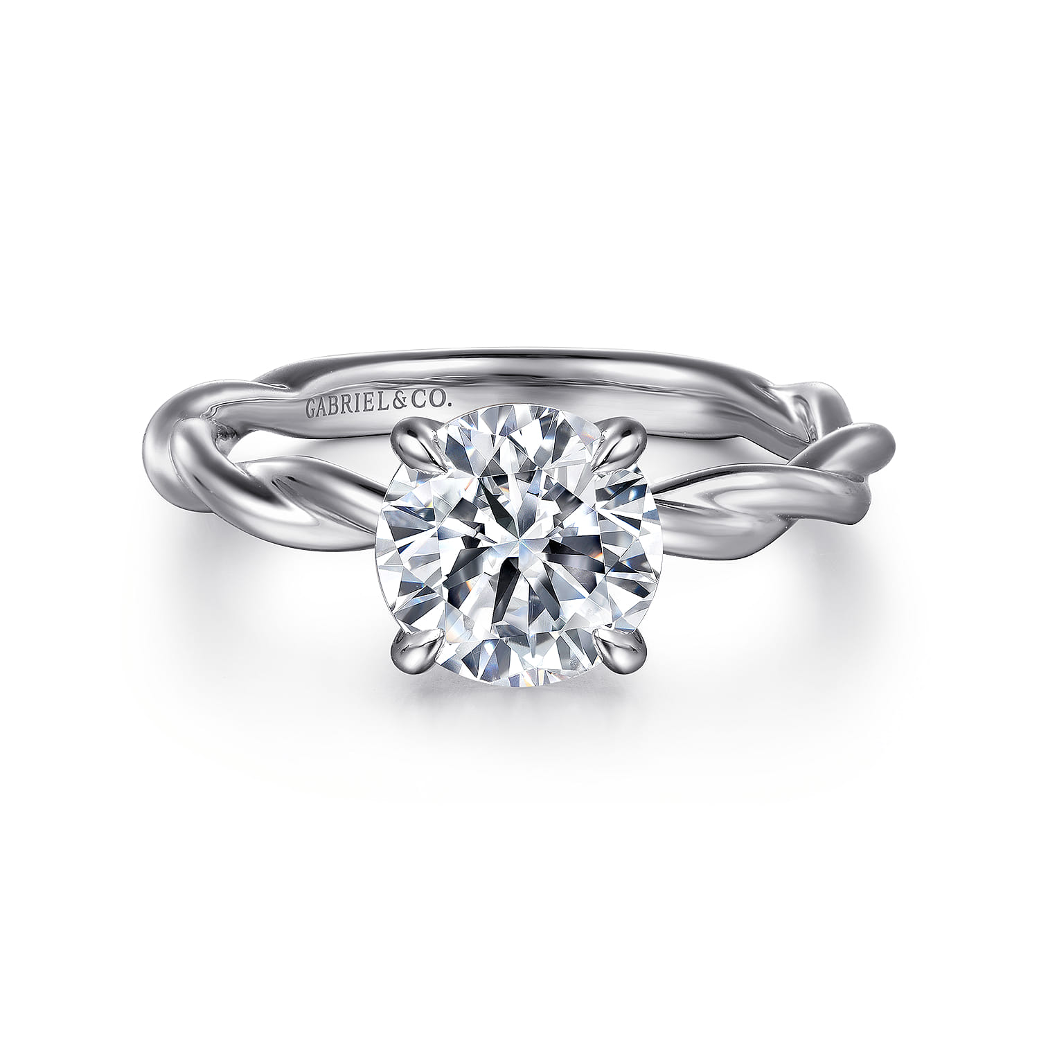 Emersin - 14K White Gold Twisted Round Diamond Engagement Ring - Shot 1