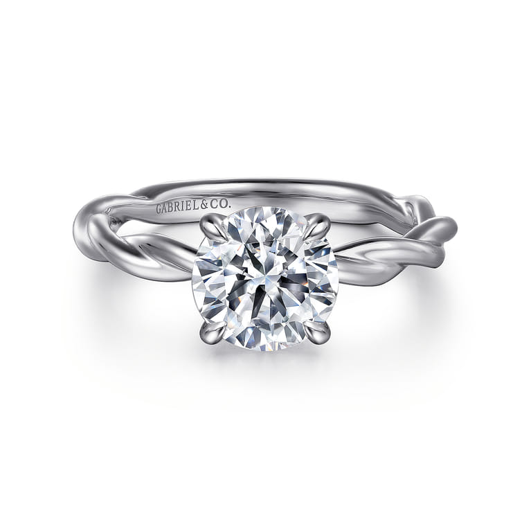 Emersin - 14K White Gold Twisted Round Diamond Engagement Ring - Shot 1