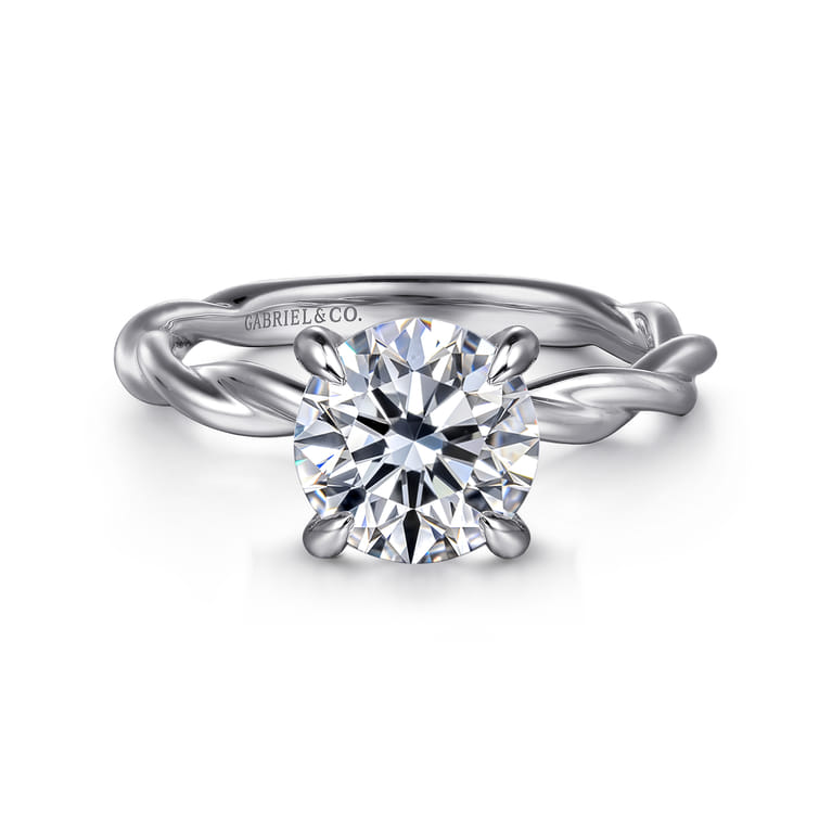 Emersin - 14K White Gold Twisted Round Diamond Engagement Ring - Shot 1
