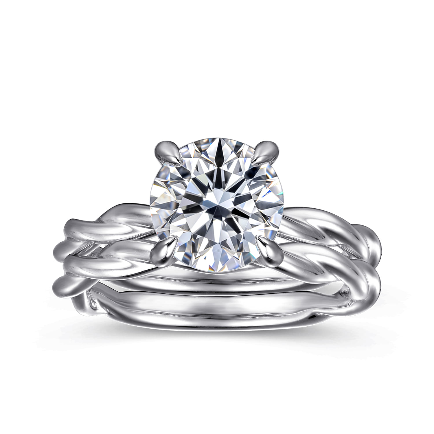 Emersin - 14K White Gold Twisted Round Diamond Engagement Ring - Shot 4