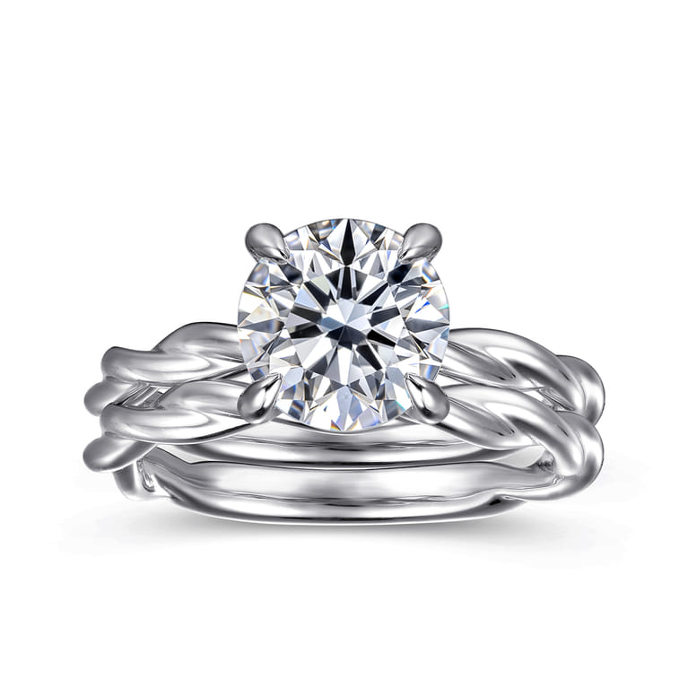 Emersin - 14K White Gold Twisted Round Diamond Engagement Ring - Shot 4