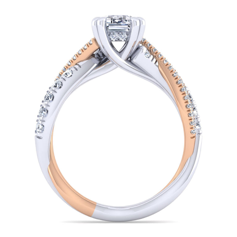 Sandrine - 14K White-Rose Gold Emerald Cut Diamond Twisted Engagement Ring - 0.35 ct - Shot 2
