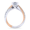 Sandrine - 14K White-Rose Gold Emerald Cut Diamond Twisted Engagement Ring - 0.35 ct