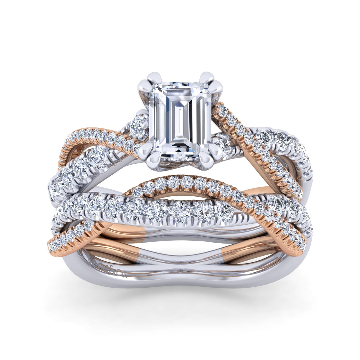 Sandrine - 14K White-Rose Gold Emerald Cut Diamond Twisted Engagement Ring - 0.35 ct - Shot 4