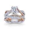 Sandrine - 14K White-Rose Gold Emerald Cut Diamond Twisted Engagement Ring - 0.35 ct