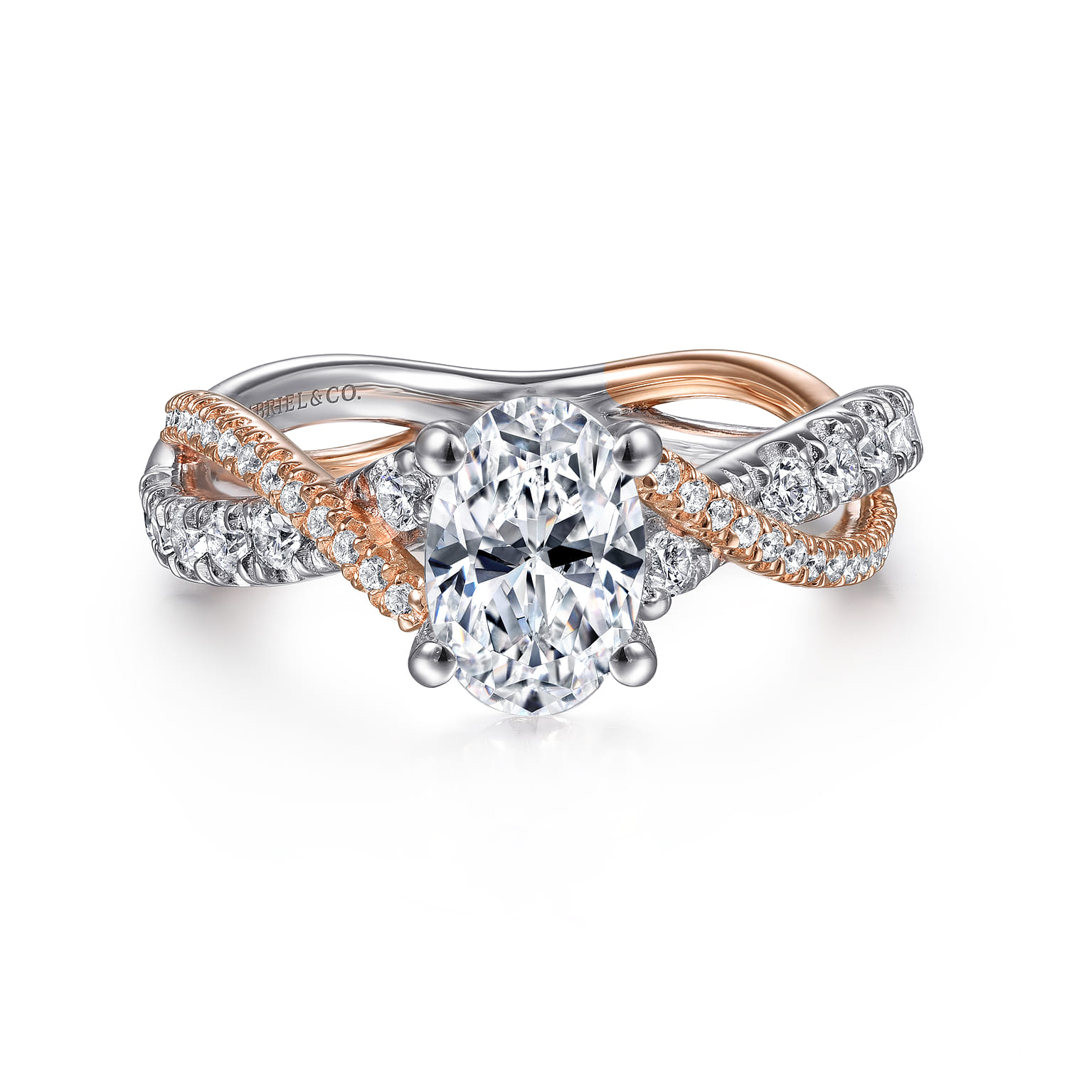 Sandrine - 14K White-Rose Gold Oval Diamond Twisted Engagement Ring - 0.35 ct - Shot 1