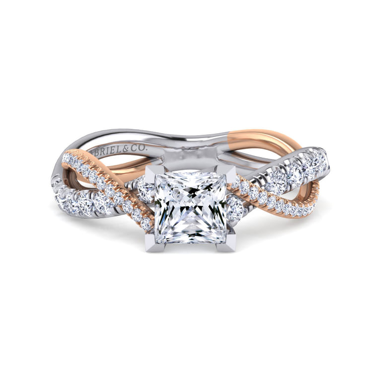 Sandrine - 14K White-Rose Gold Princess Cut Diamond Twisted Engagement Ring - 0.35 ct - Shot 1