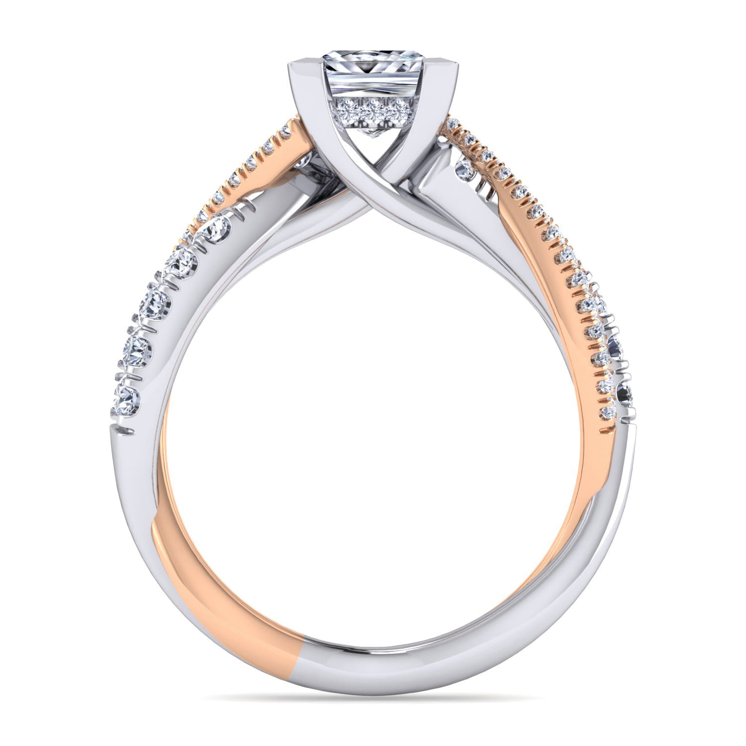 Sandrine - 14K White-Rose Gold Princess Cut Diamond Twisted Engagement Ring - 0.35 ct - Shot 2