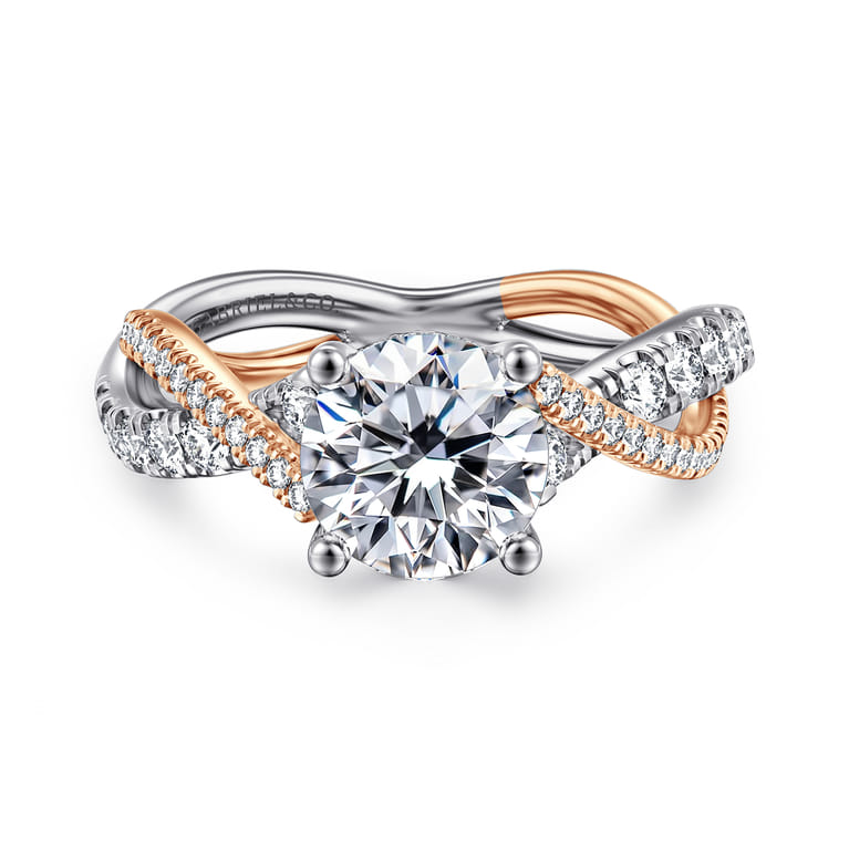 Sandrine - 14K White-Rose Gold Round Twisted Diamond Engagement Ring - 0.4 ct - Shot 1