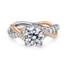 Sandrine - 14K White-Rose Gold Round Twisted Diamond Engagement Ring - 0.4 ct