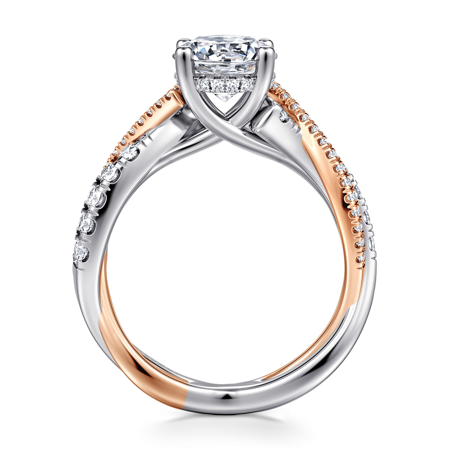 Sandrine - 14K White-Rose Gold Round Twisted Diamond Engagement Ring - 0.4 ct - Shot 2