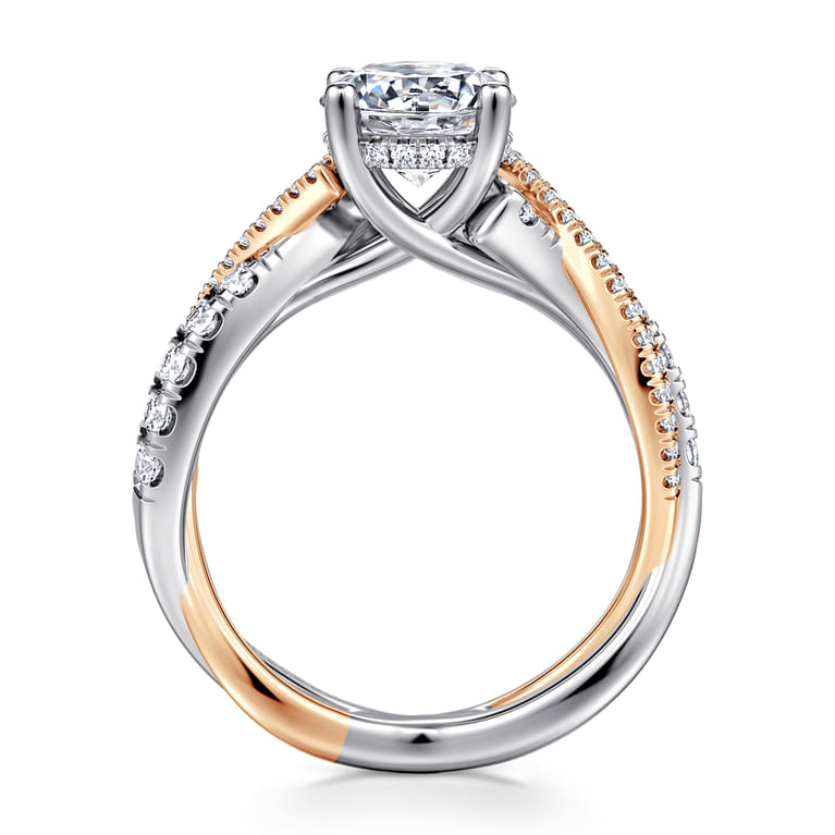 Sandrine - 14K White-Rose Gold Round Twisted Diamond Engagement Ring - 0.4 ct - Shot 2
