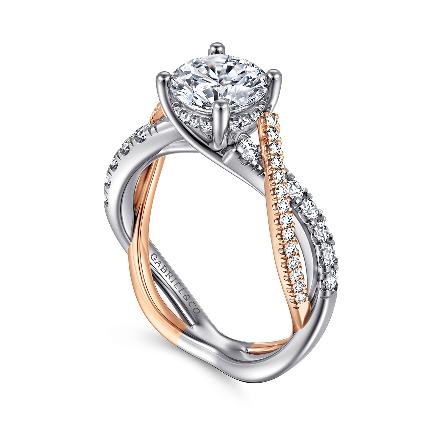 Sandrine - 14K White-Rose Gold Round Twisted Diamond Engagement Ring - 0.4 ct - Shot 3