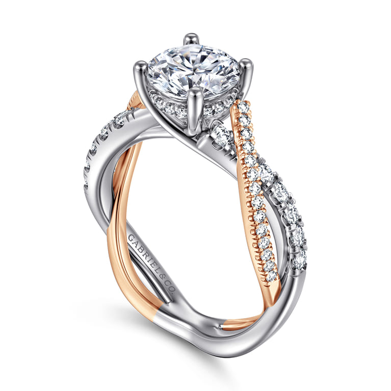Sandrine - 14K White-Rose Gold Round Twisted Diamond Engagement Ring - 0.4 ct - Shot 3
