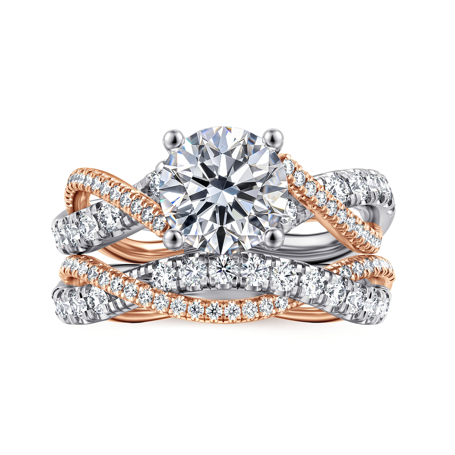 Sandrine - 14K White-Rose Gold Round Twisted Diamond Engagement Ring - 0.4 ct - Shot 4