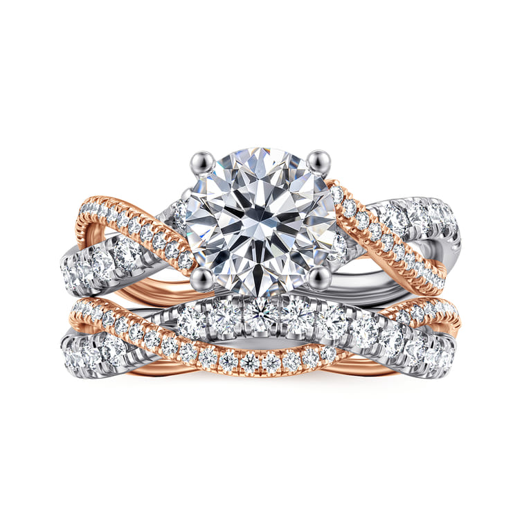 Sandrine - 14K White-Rose Gold Round Twisted Diamond Engagement Ring - 0.4 ct - Shot 4
