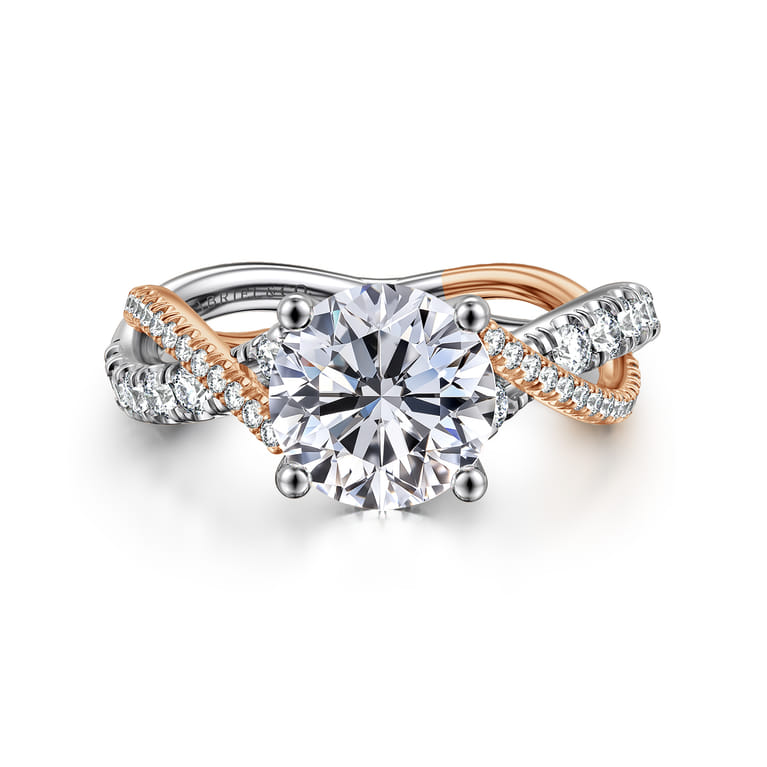 Sandrine - 14K White-Rose Gold Twisted Round Diamond Engagement Ring - 0.4 ct - Shot 1
