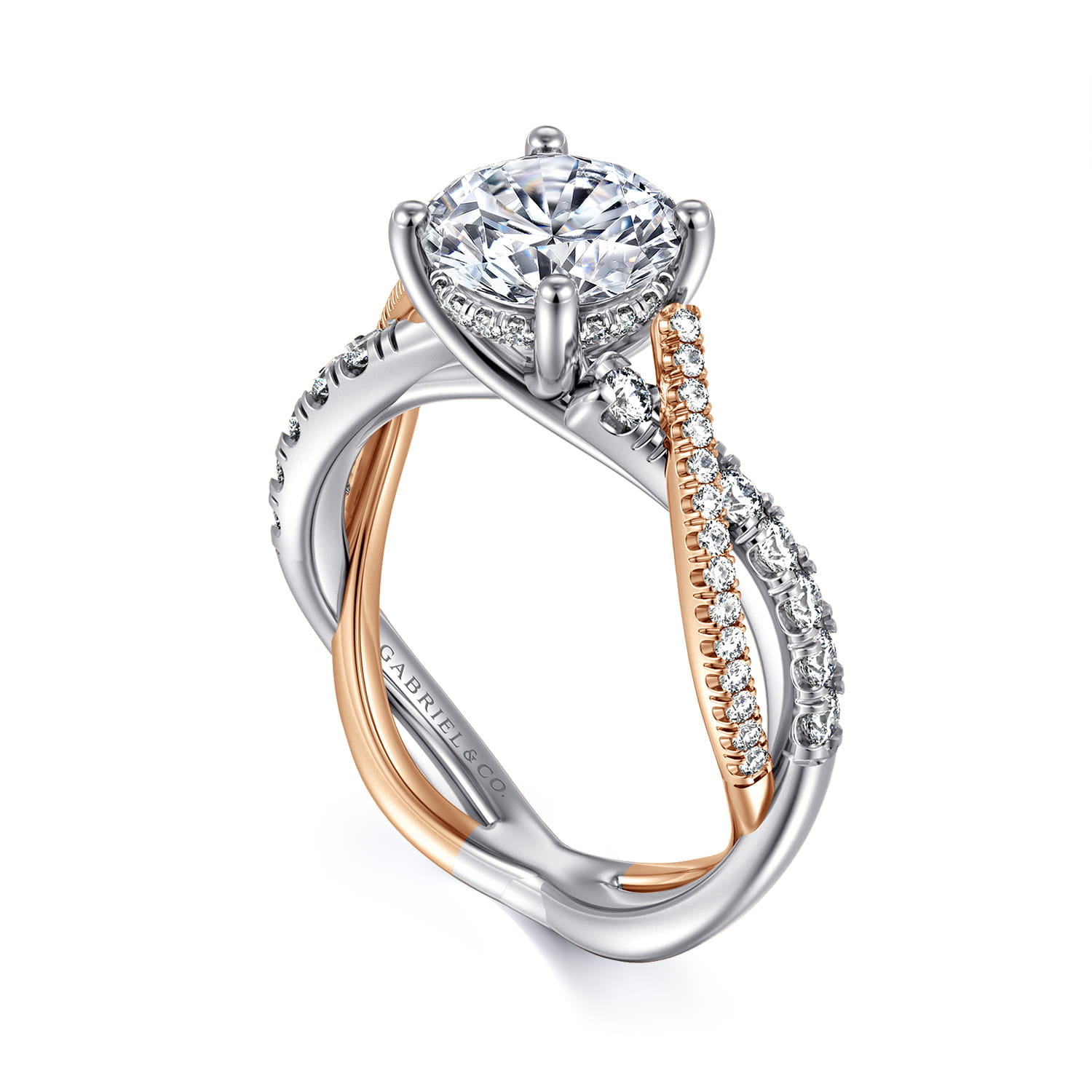 Sandrine - 14K White-Rose Gold Twisted Round Diamond Engagement Ring - 0.4 ct - Shot 3