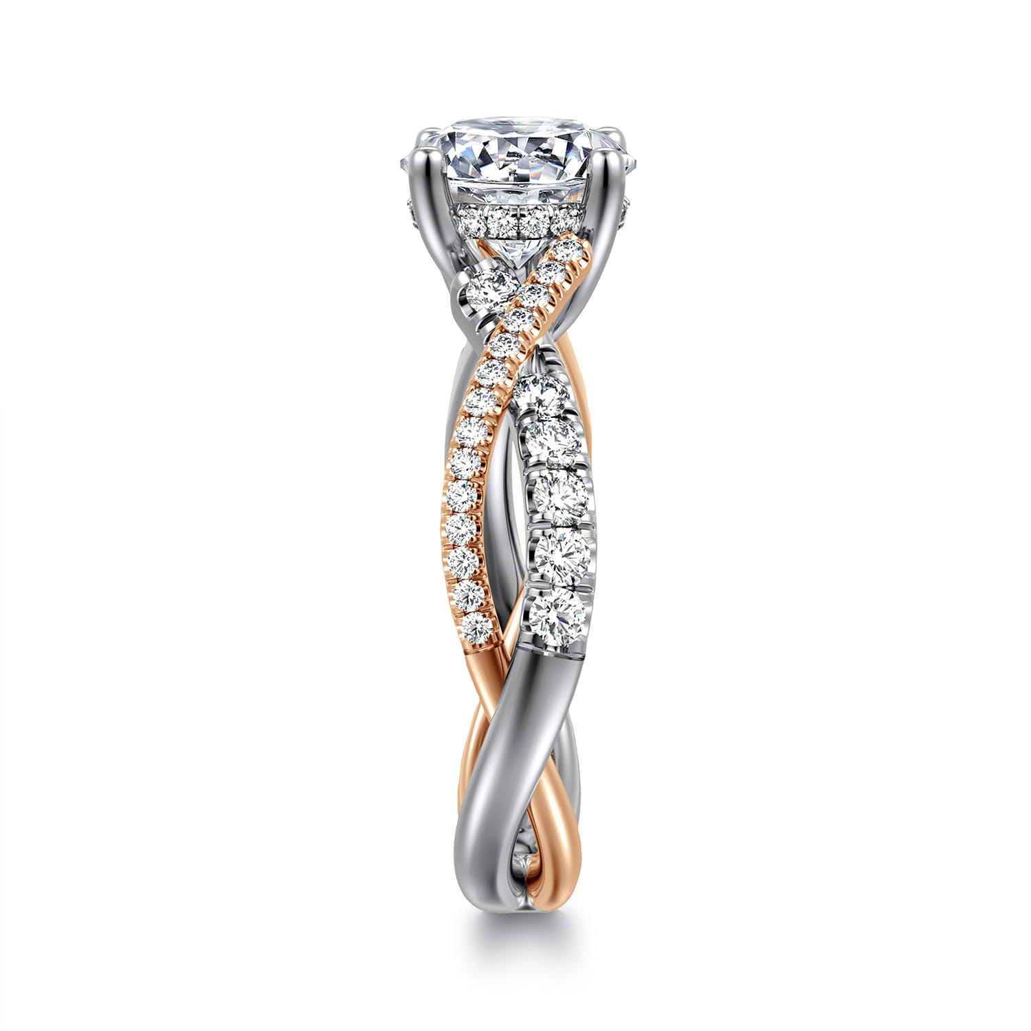 Sandrine - 14K White-Rose Gold Twisted Round Diamond Engagement Ring - 0.4 ct - Shot 5