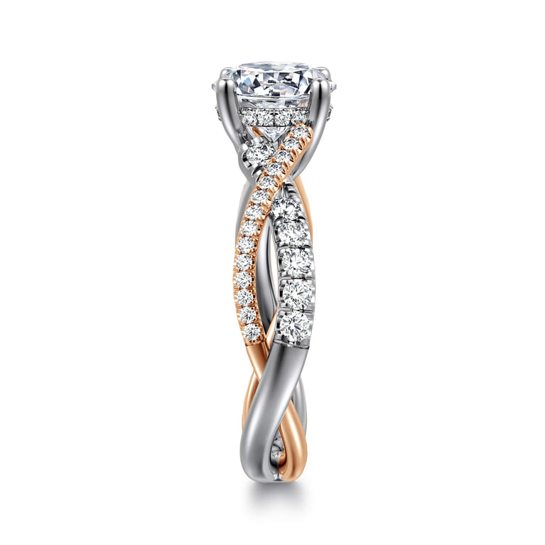 Sandrine - 14K White-Rose Gold Twisted Round Diamond Engagement Ring - 0.4 ct - Shot 5