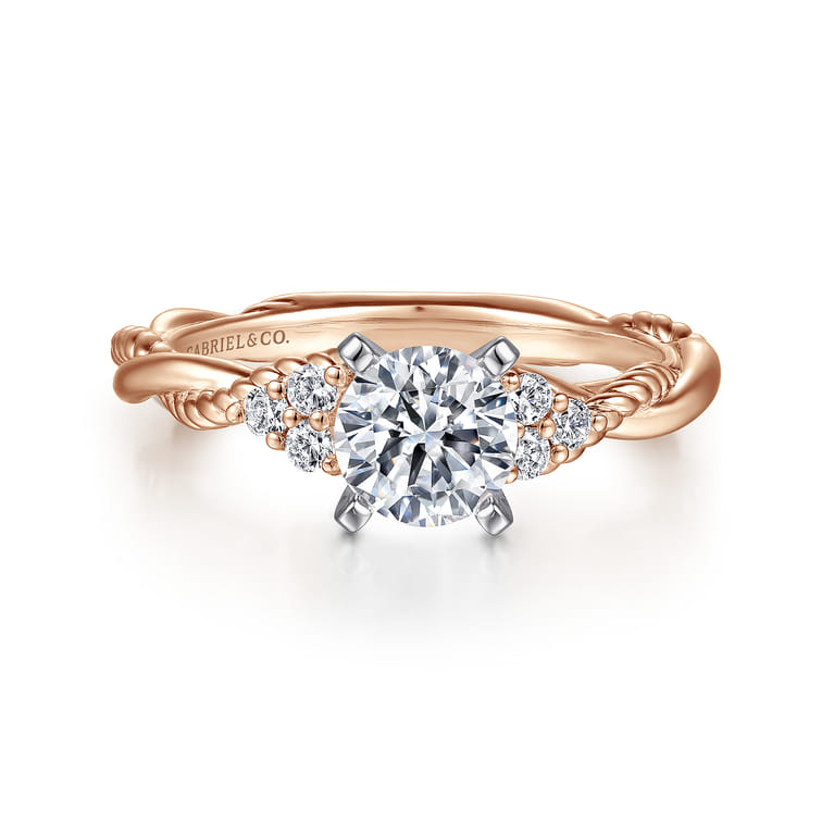 Catalina - 14K White-Rose Gold Round Diamond Twisted Engagement Ring - 0.12 ct - Shot 1