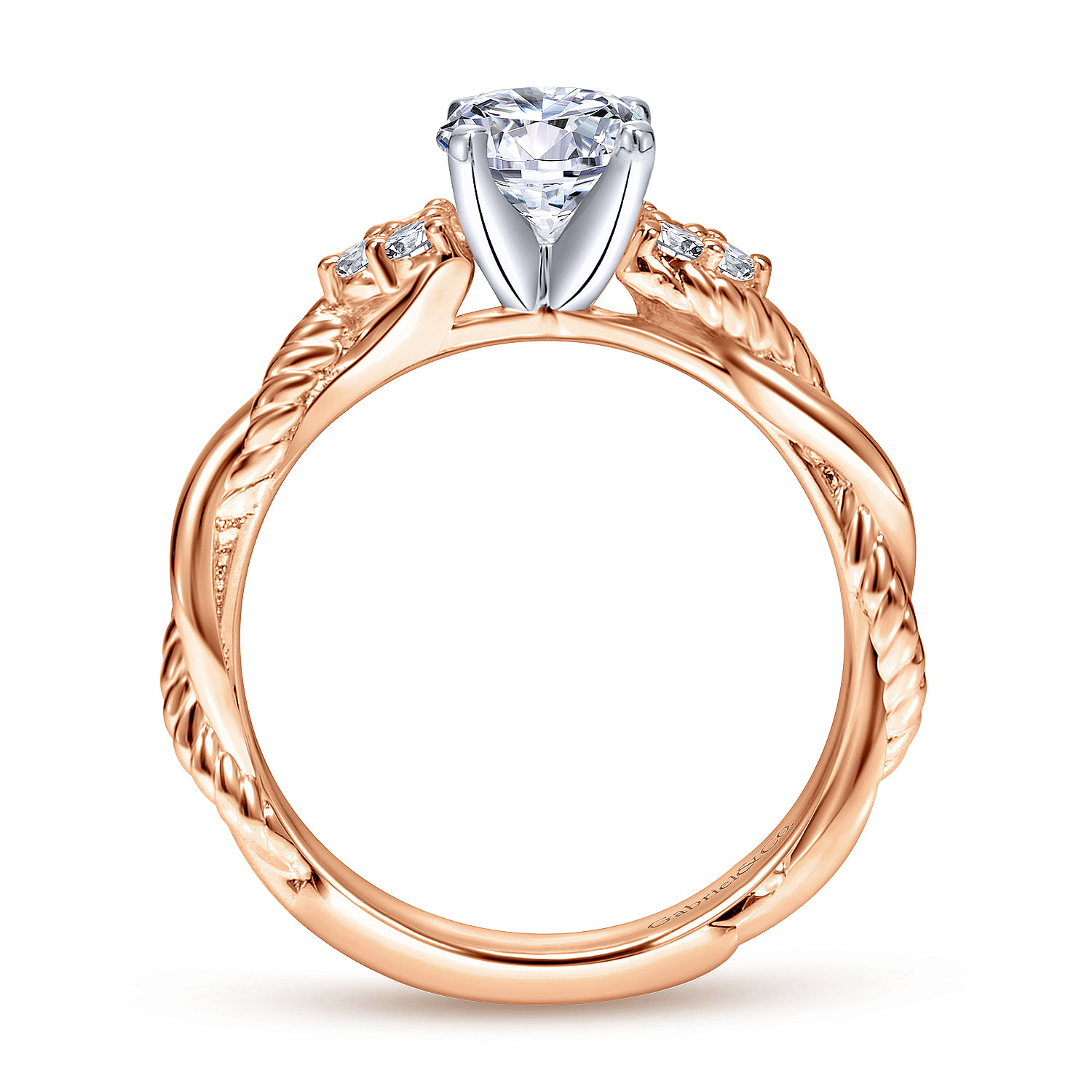 Catalina - 14K White-Rose Gold Round Diamond Twisted Engagement Ring - 0.12 ct - Shot 2