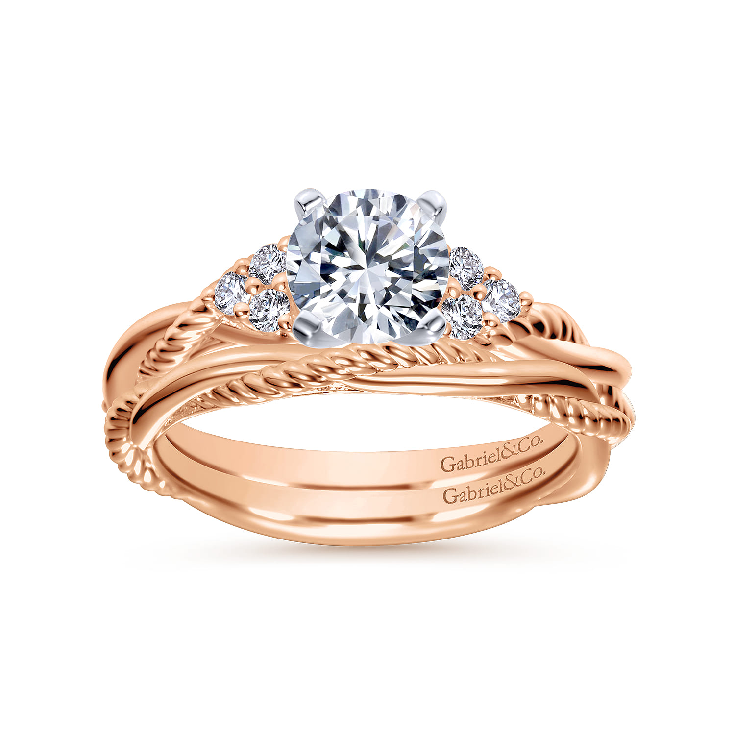 Catalina - 14K White-Rose Gold Round Diamond Twisted Engagement Ring - 0.12 ct - Shot 4
