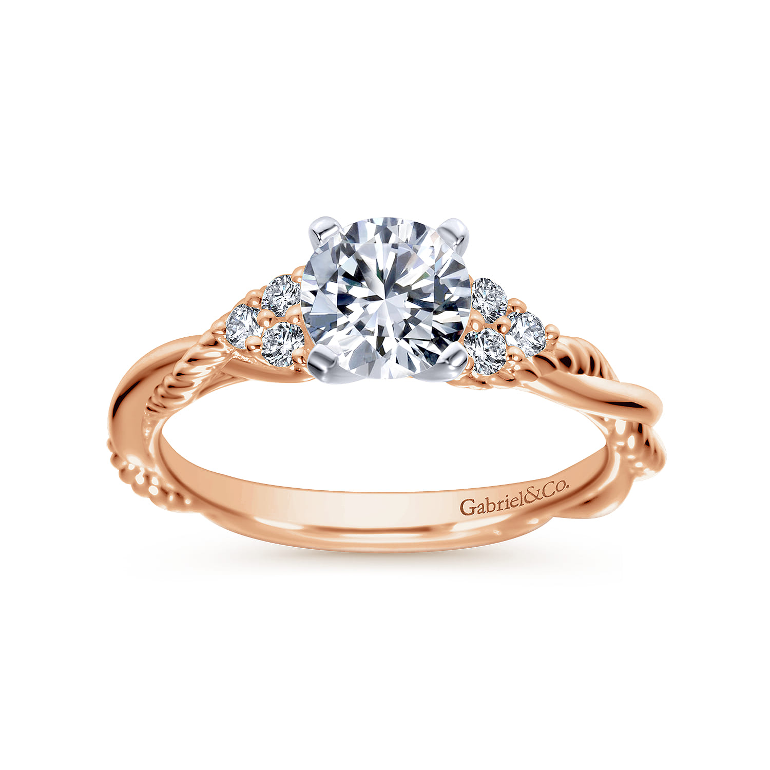 Catalina - 14K White-Rose Gold Round Diamond Twisted Engagement Ring - 0.12 ct - Shot 5