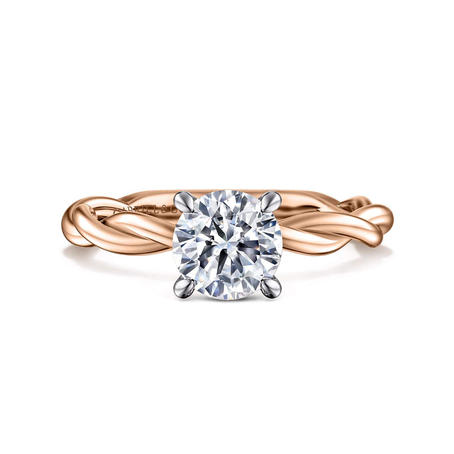 Emersin - 14K White-Rose Gold Twisted Round Diamond Engagement Ring - Shot 1
