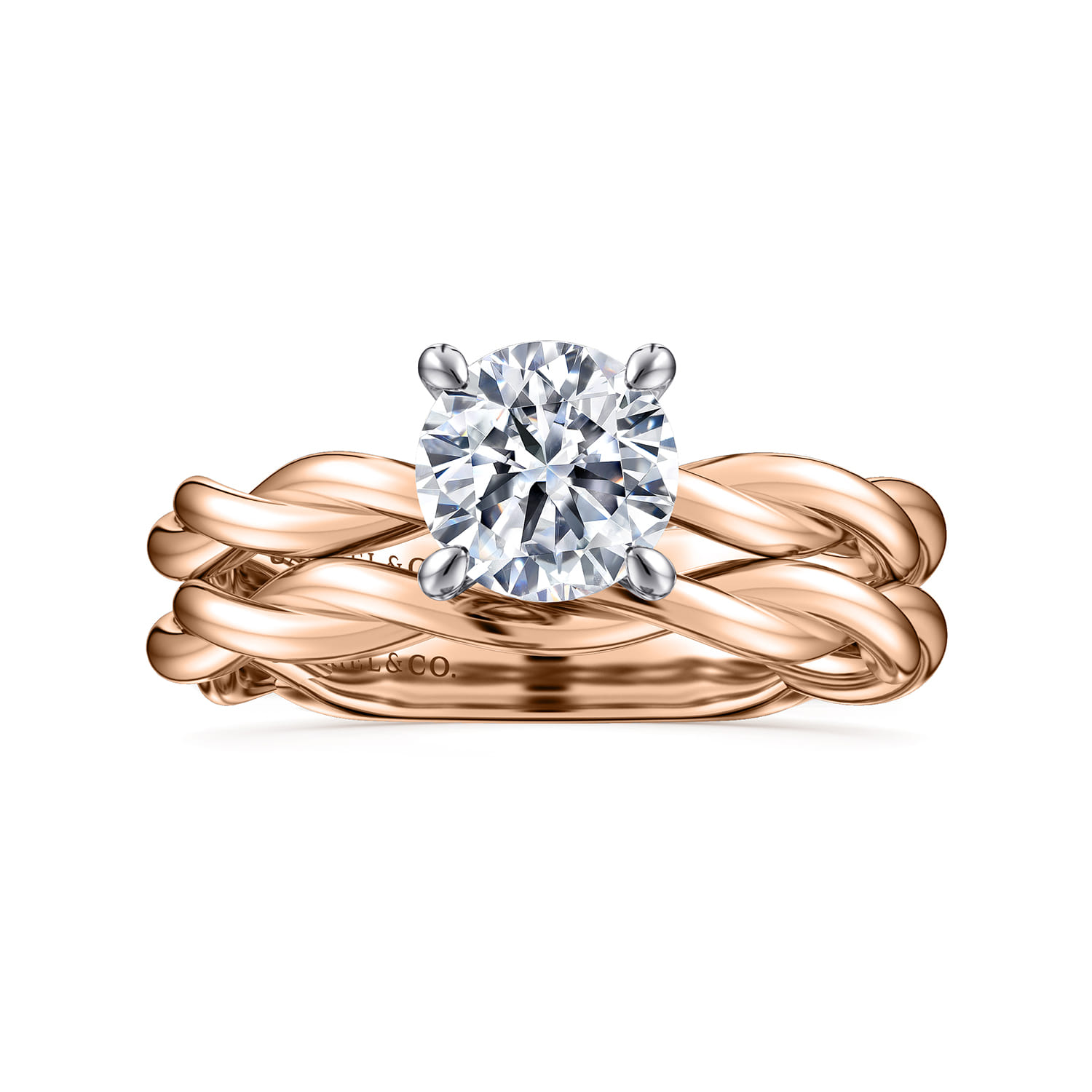 Emersin - 14K White-Rose Gold Twisted Round Diamond Engagement Ring - Shot 4