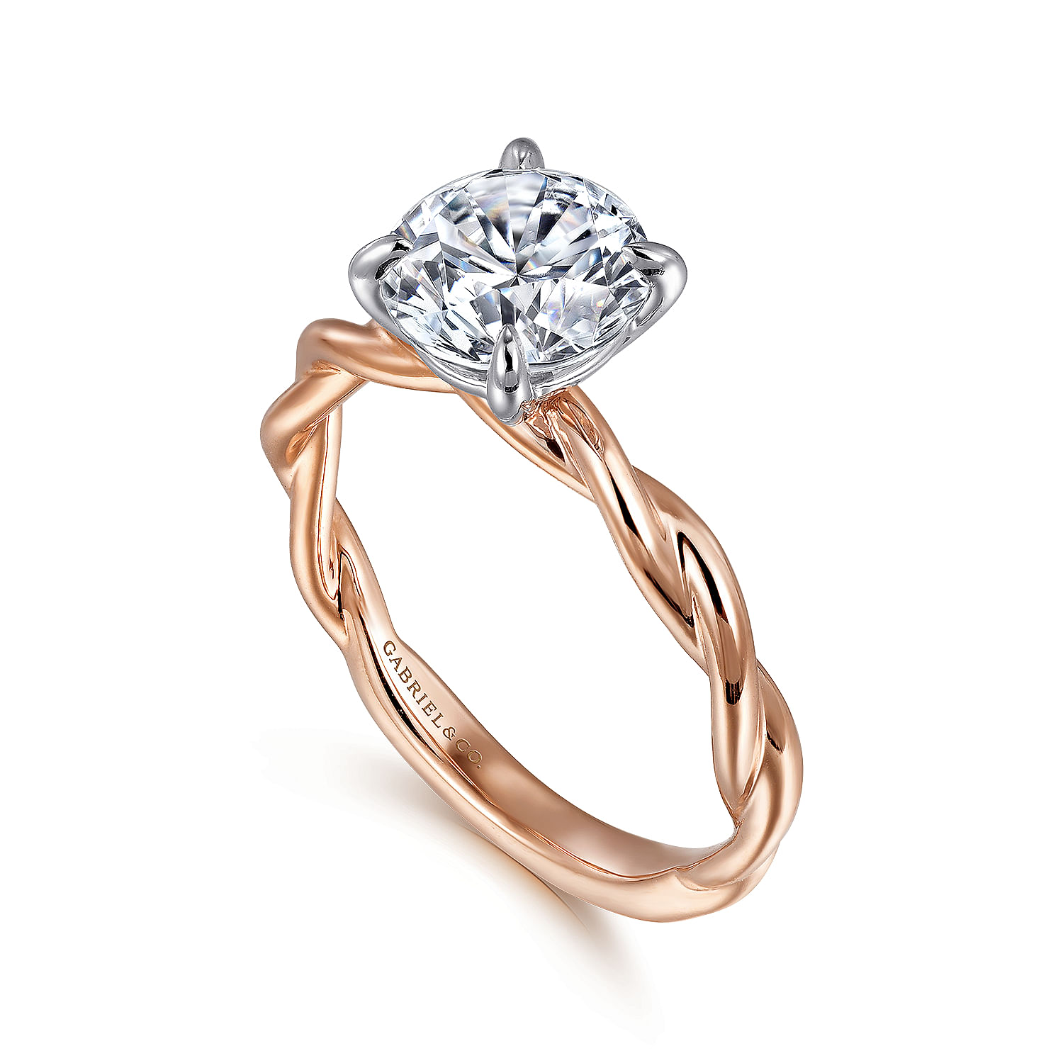 Emersin - 14K White-Rose Gold Twisted Round Diamond Engagement Ring - Shot 3