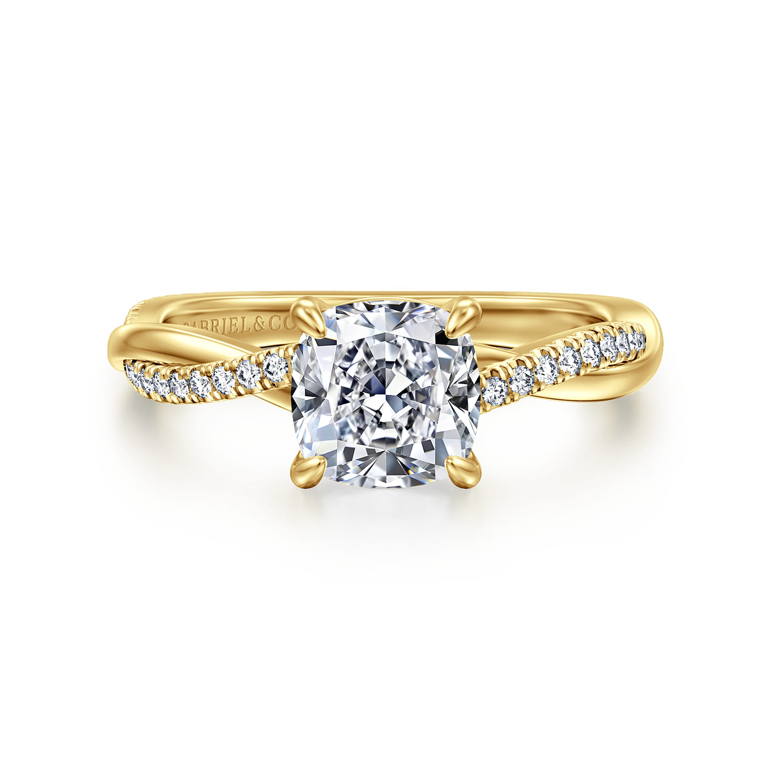 Campana - 14K Yellow Gold Cushion Cut Twisted Diamond Engagement Ring - 0.16 ct - Shot 1