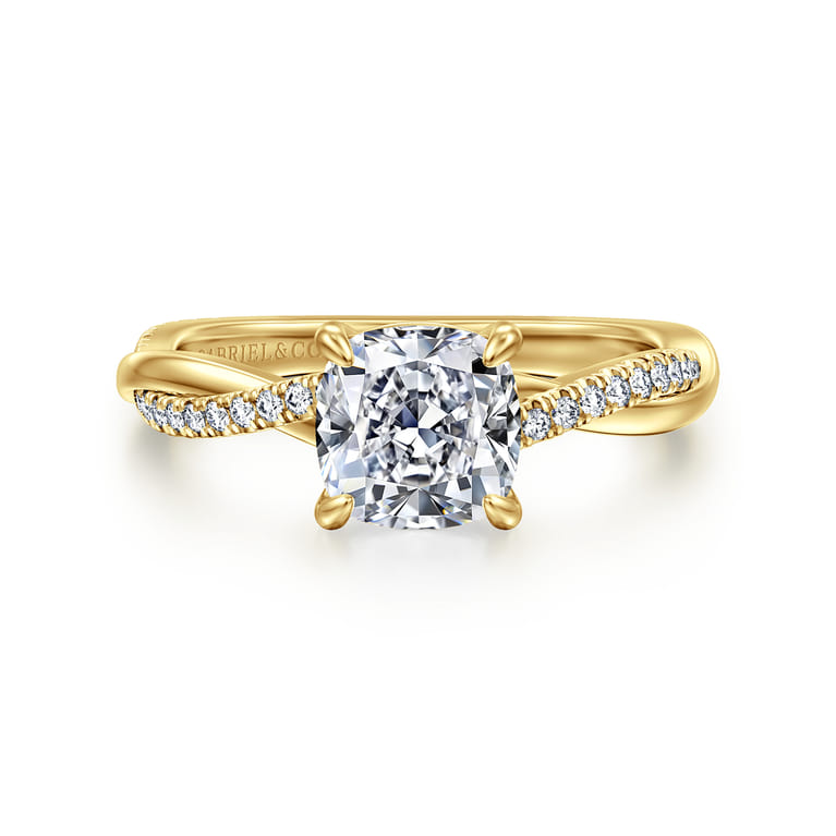 Campana - 14K Yellow Gold Cushion Cut Twisted Diamond Engagement Ring - 0.16 ct - Shot 1