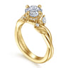 Darling - 14K Yellow Gold Compass Prong Twisted Cushion Cut Diamond Engagement Ring - 0.17 ct