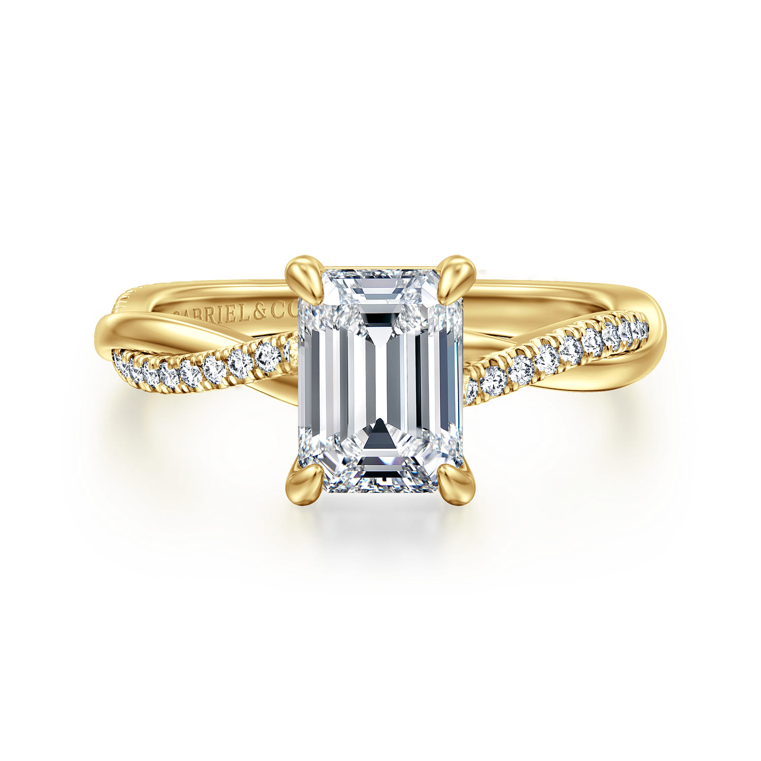 Campana - 14K Yellow Gold Emerald Cut Twisted Diamond Engagement Ring - 0.16 ct - Shot 1