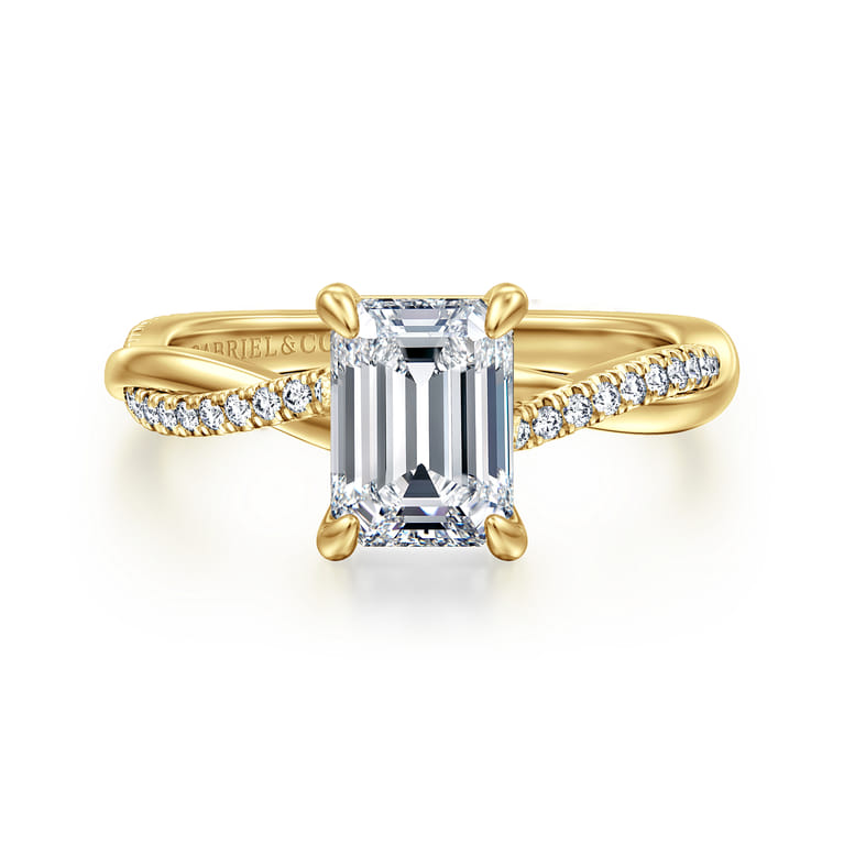 Campana - 14K Yellow Gold Emerald Cut Twisted Diamond Engagement Ring - 0.16 ct - Shot 1