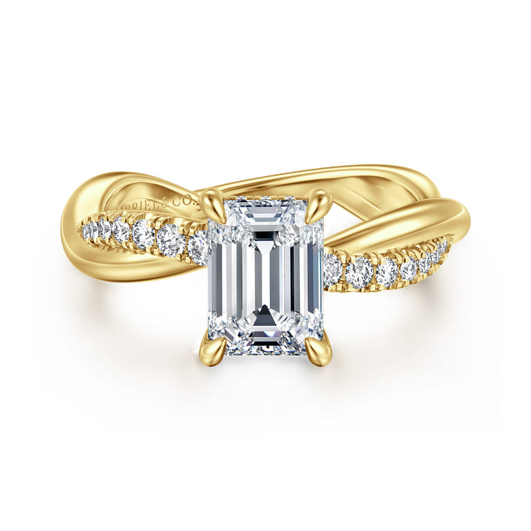Panelope - 14K Yellow Gold Twisted Emerald Cut Diamond Engagement Ring - 0.23 ct - Shot 1