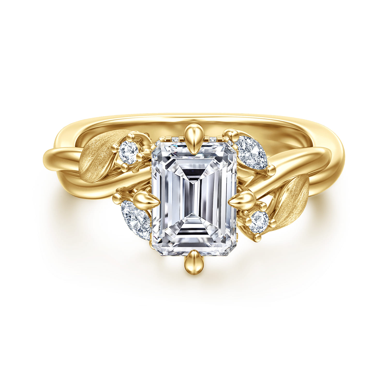 Darling - 14K Yellow Gold Compass Prong Twisted Emerald Cut Diamond Engagement Ring - 0.19 ct - Shot 1