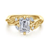 Darling - 14K Yellow Gold Compass Prong Twisted Emerald Cut Diamond Engagement Ring - 0.19 ct