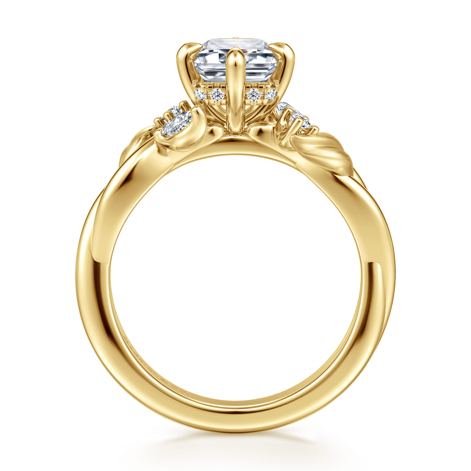 Darling - 14K Yellow Gold Compass Prong Twisted Emerald Cut Diamond Engagement Ring - 0.19 ct - Shot 2