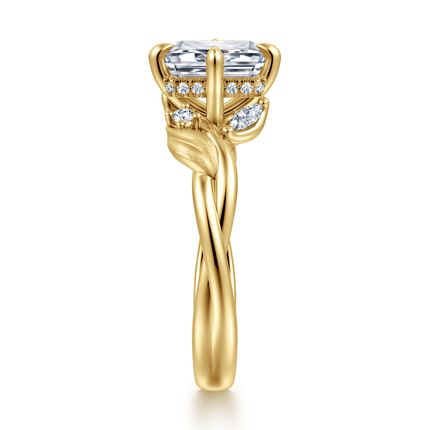 Darling - 14K Yellow Gold Compass Prong Twisted Emerald Cut Diamond Engagement Ring - 0.19 ct - Shot 4
