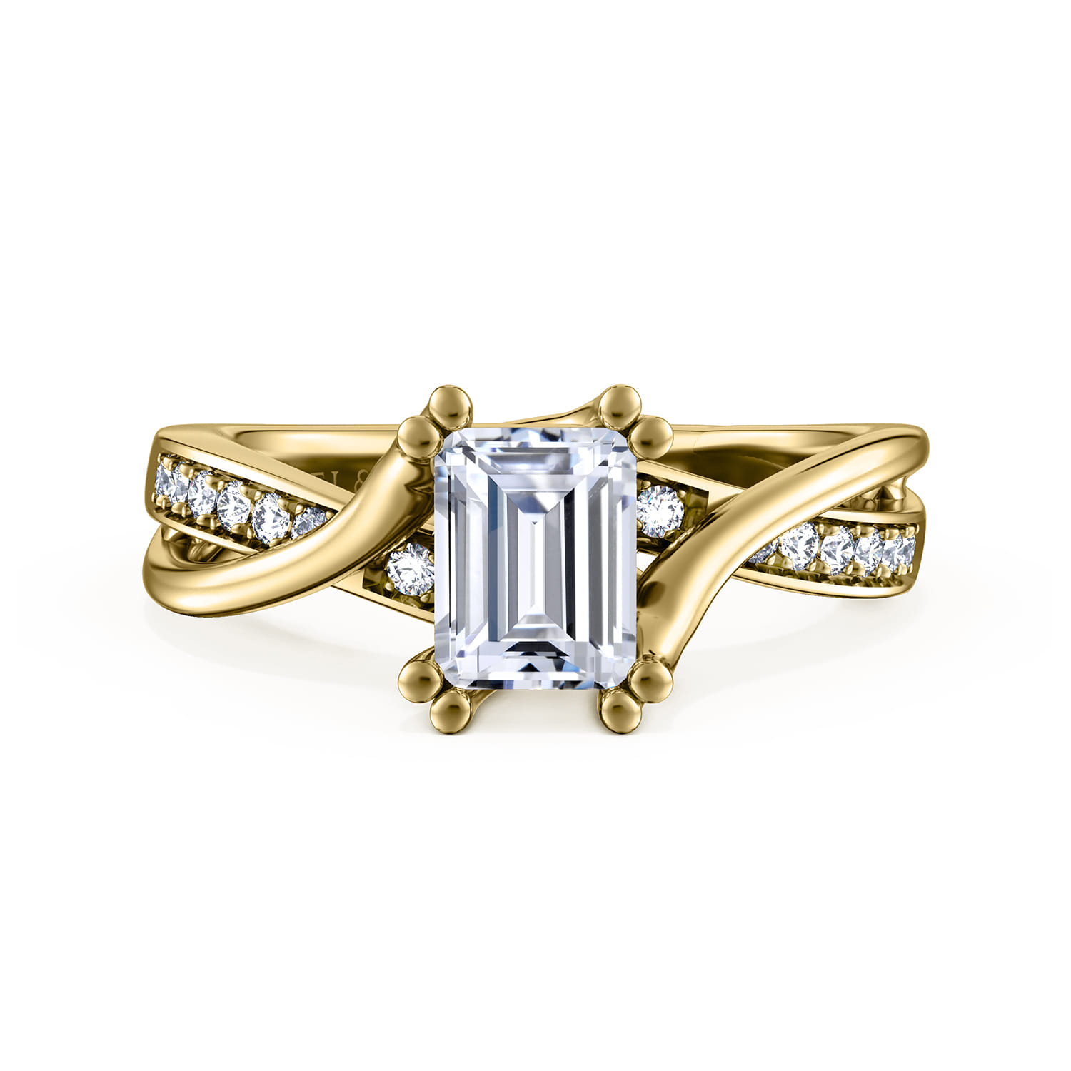 Aleesa - 14K Yellow Gold Twisted Emerald Cut Diamond Engagement Ring - 0.15 ct - Shot 1