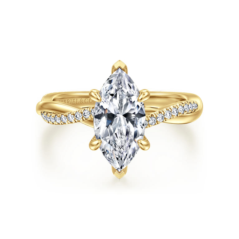 Campana - 14K Yellow Gold Marquise Shape Twisted Diamond Engagement Ring - 0.16 ct - Shot 1
