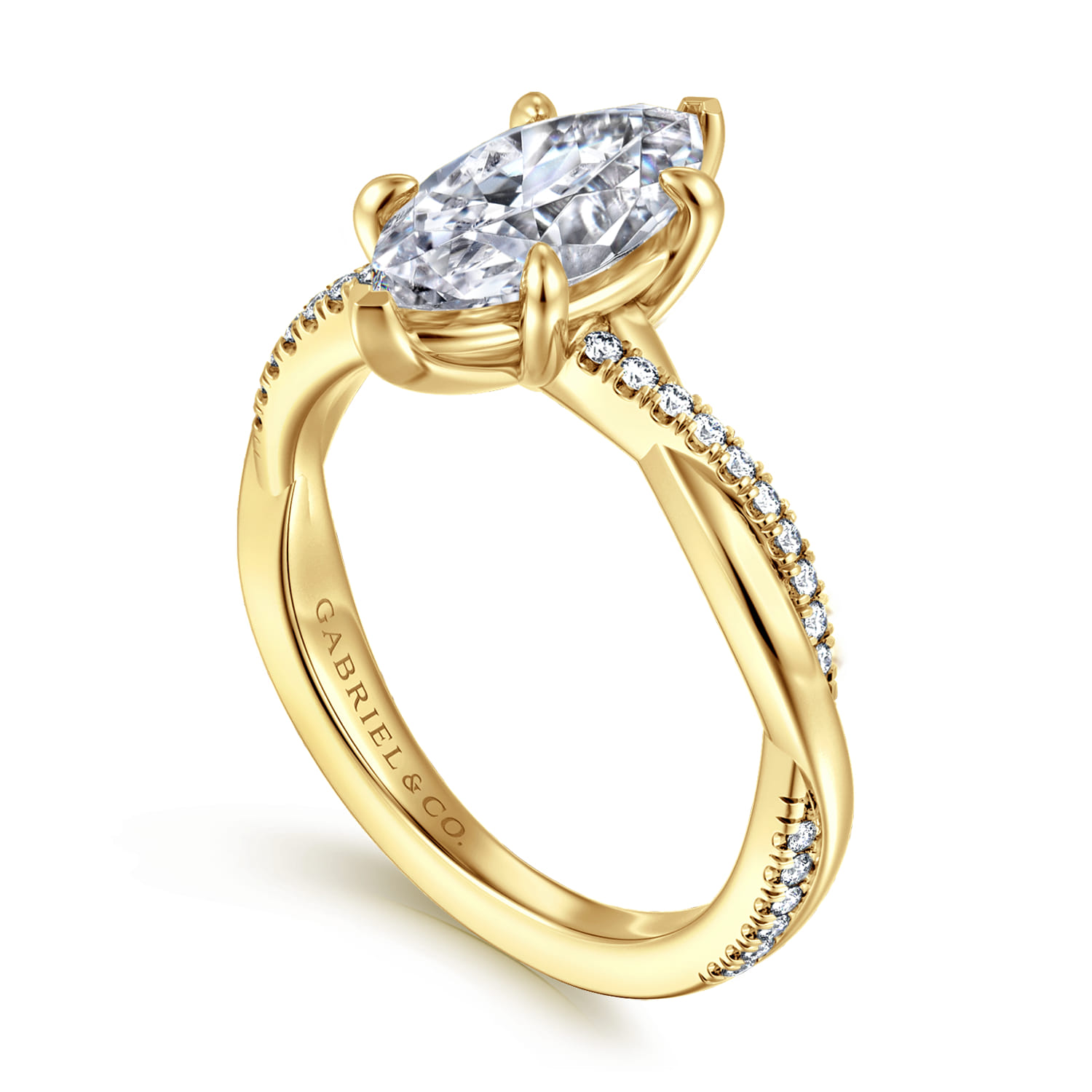 Campana - 14K Yellow Gold Marquise Shape Twisted Diamond Engagement Ring - 0.16 ct - Shot 3