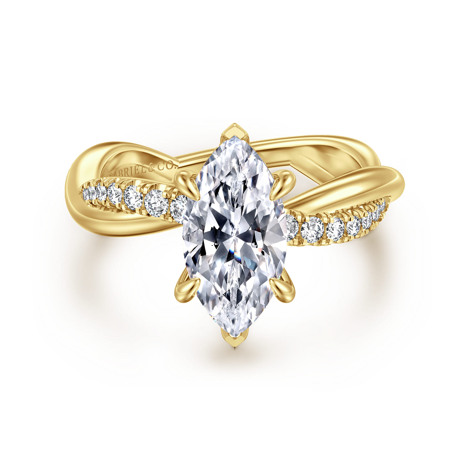 Panelope - 14K Yellow Gold Twisted Marquise Shape Diamond Engagement Ring - 0.22 ct - Shot 1