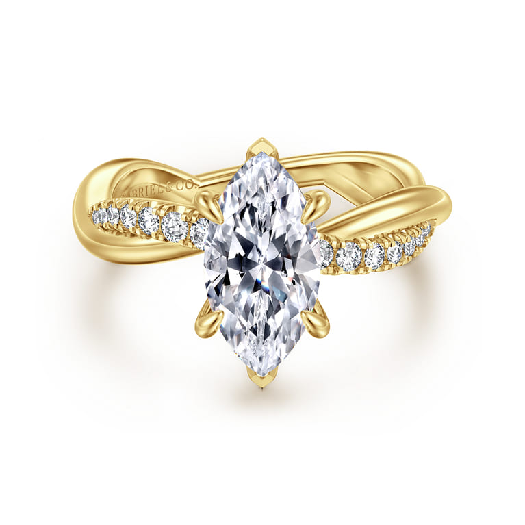 Panelope - 14K Yellow Gold Twisted Marquise Shape Diamond Engagement Ring - 0.22 ct - Shot 1