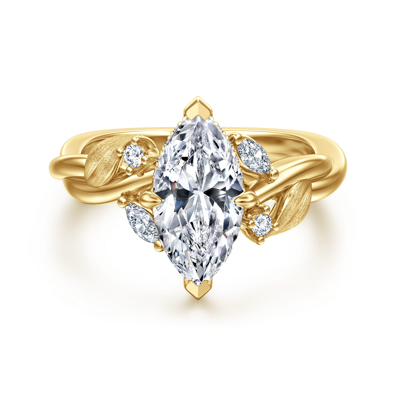 Darling - 14K Yellow Gold Compass Prong Twisted Marquise Shape Diamond Engagement Ring - 0.19 ct - Shot 1